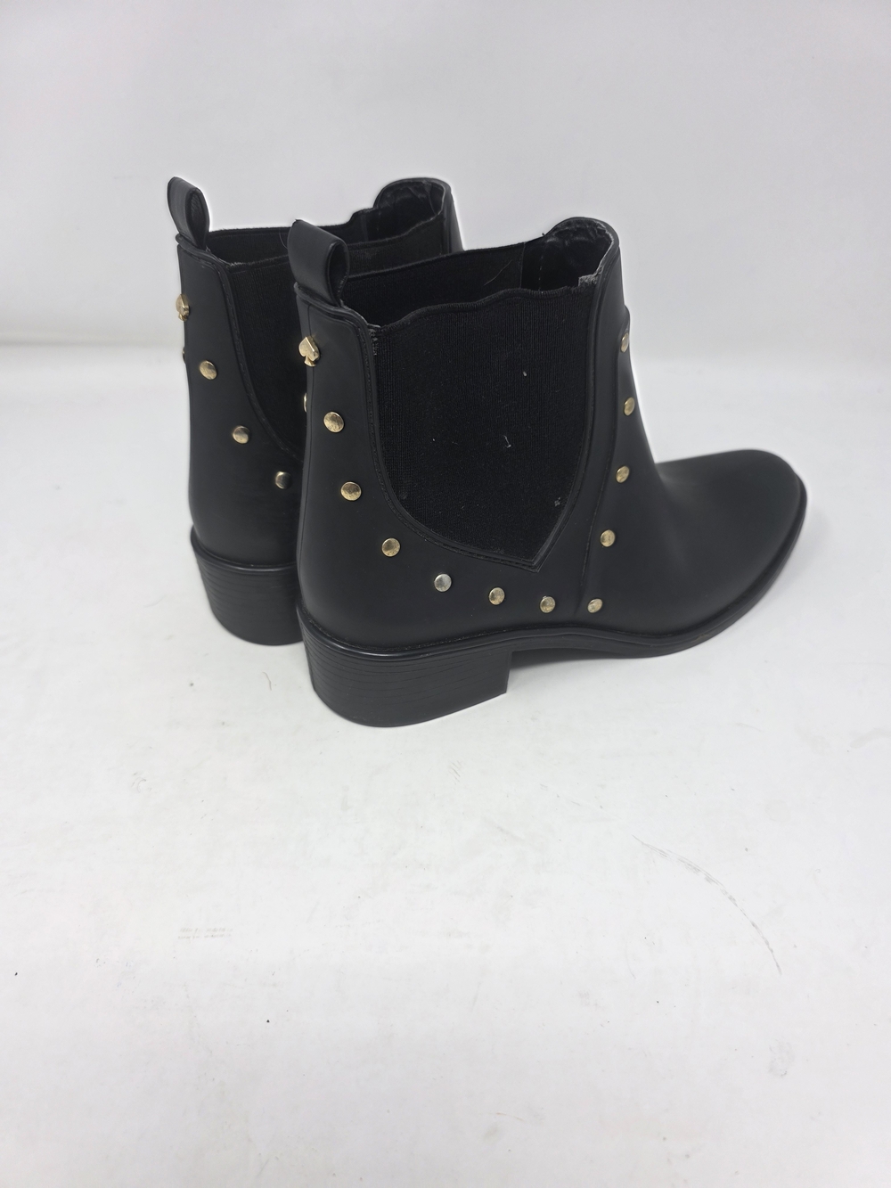 Kate Spade Black Rubber Gold Studded Chelsea Rain Boots Ankle Booties Size 6/7